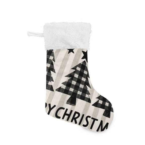 Christmas Tree with Black White Plaids Christmas Stockings Large Capacity 18 inch Gift Bag with Hook Xmas Holiday Decor 1 Pack