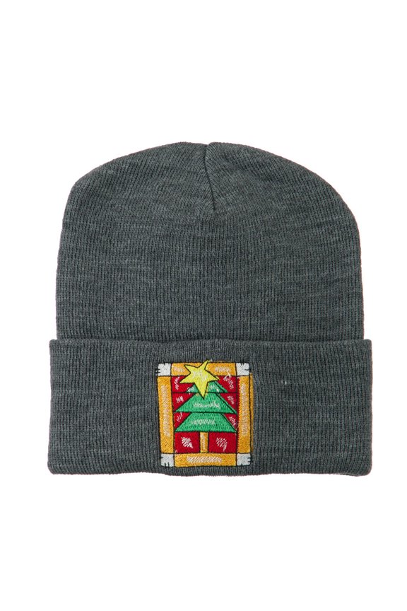 Christmas Tree with Frame Embroidered Beanie - Grey OSFM