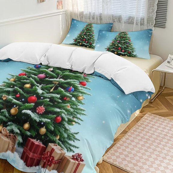 Christmas Tree with Gifts Duvet Cover Set Themed Multicolor Polyester Bedding Set for Bedroom Decoration