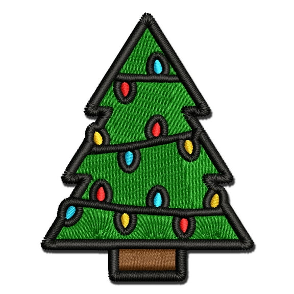 Christmas Tree with Lights Applique Multi-Color Embroidered Hook & Loop Patch - 2.0 Inch Mini