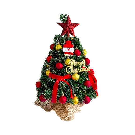 Christmas Tree with Lights and Ornaments, Mini Christmas Tree with LED Lights, Artificial Christmas Tree , 17.72in,Red,Christmas