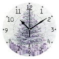 thumbnail image 1 of Christmas Tree with Purple Lights Presents Round Wall Clock Silent Analog Battery Operated Black Pointer Home Decor 9.84" Diameter, 1 of 11
