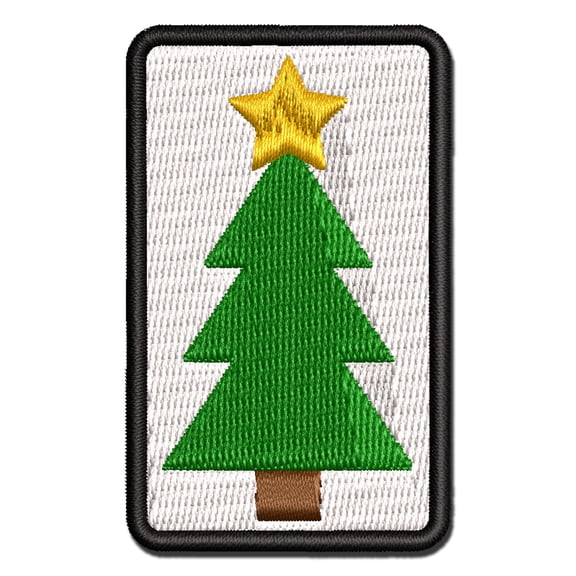 Christmas Tree with Star Solid Applique Multi-Color Embroidered Iron-On Patch - 2.0 Inch Mini