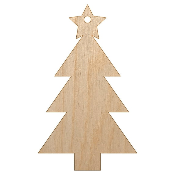 Christmas Tree with Star Solid Wood Holiday Christmas Tree Ornament Unfinished DIY Pre-Drilled Craft