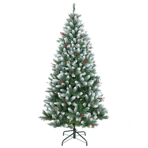 Christmas Tree without Lights - 4/5/6/7 FT Artificial Christmas Tree with Pine Cones & Berries, Metal Stand and Hinged Branch for Indoor Outdoor Holiday Home Decor