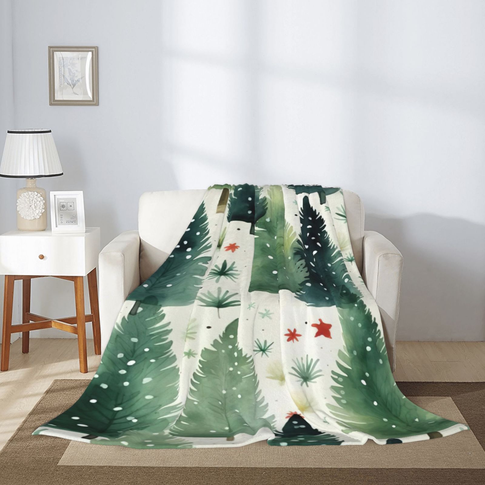 Christmas TreeFlannel Fleece Lightweight Sofa Travel Camp Blanket Soft