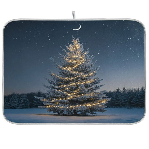 Christmas TreeKitchen Drying Mat Heat Resistant Drainage with Non-Slip Rubber Backing Hides Stains Super Absorbent Easy to Clean 18×24in