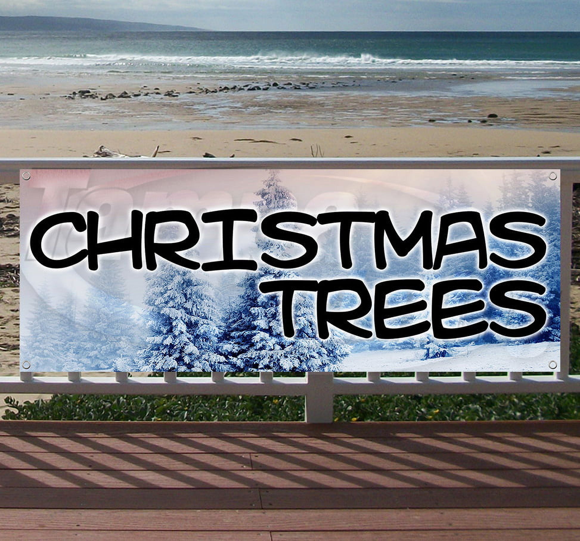 Christmas Trees Banner 13 oz | Non-Fabric | Heavy-Duty Vinyl Single-Sided with Metal Grommets