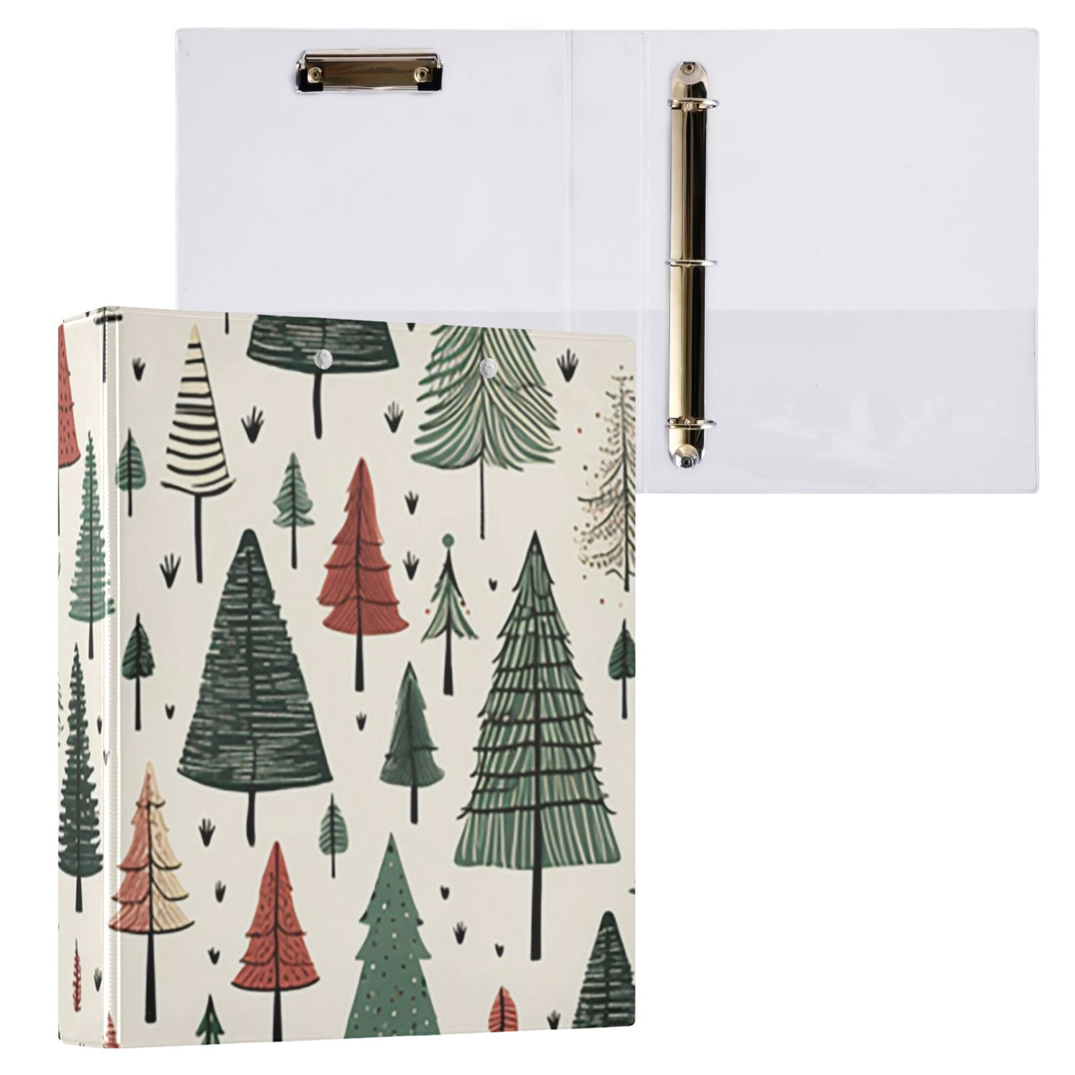 Christmas Trees 3 Ring Binders 1.5 inch Hardcover File Folders with Interior Pockets A4 Size Organizer for School Office Hospital