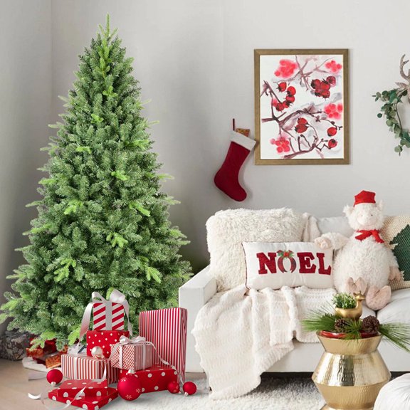 Christmas Tree 5FT Classic Christmas Tree with 967 PE+PVC Tips – Realistic Hinged Branches, Easy Assembly, Stable Metal Stand, Full Natural Look for Holiday Decorating,Flocked Christmas Tree