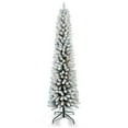 thumbnail image 1 of Christmas Trees 5FT Flocked Pencil Christmas Tree with 100 Warm White LED Lights – Slim Snowy PVC Tree with 263 Tips, Metal Stand, Space-Saving Design, Easy to Set Up,Artificial Christmas Trees, 1 of 9