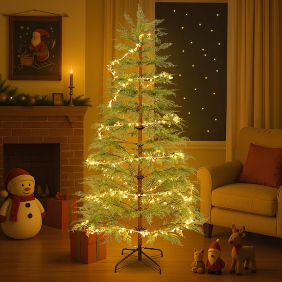 Christmas Tree 6 Feet Artificial Full Christmas Tree Includes LED Lights and Metal Stand, 612 Tips Full Tree,Xmas Decoration,Flocked Christmas Tree