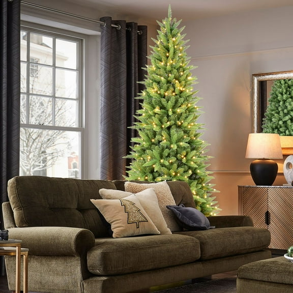 Christmas Trees 7FT Slim Christmas Tree with 400 Warm White LED Lights – 1180 PE+PVC Tips, Space-Saving Hinged Design, Easy Setup, Sturdy Metal Stand – Realistic Pencil Tree for Small Spaces,Artifici