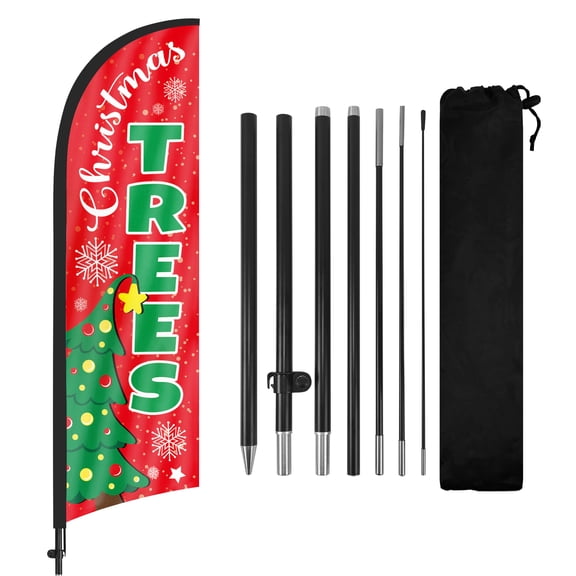 Christmas Trees Advertising Feather Flags Banner 8Ft, Christmas Trees Swooper Flag with Pole and Ground Stake, Advertising Feather Flag Signs for Christmas Trees Business