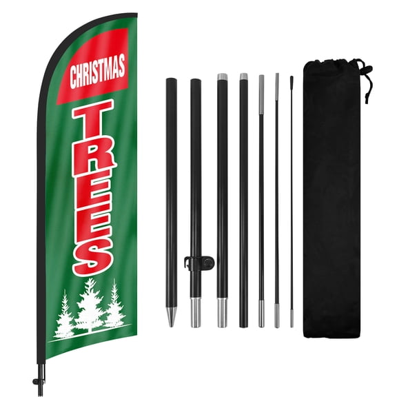 Christmas Trees Advertising Feather Flags Banner 8Ft, Christmas Trees Swooper Flag with Pole and Ground Stake, Advertising Feather Flag Signs for Christmas Trees Business Red
