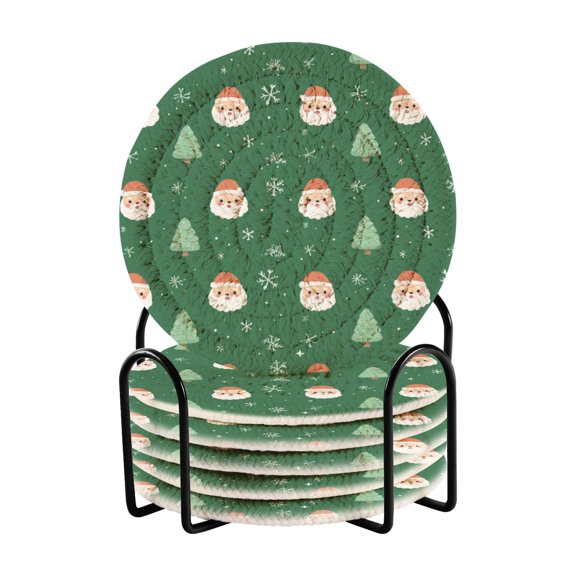 Christmas Trees Cartoon Santa Faces Snowflakes Drinking Coasters Cup Mat with Holder for Kitchen Cafe Bar 6 Packs