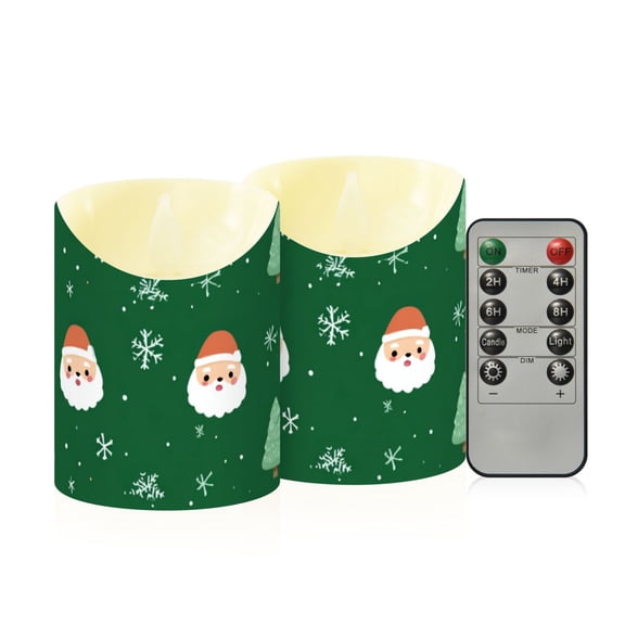 Christmas Trees Cartoon Santa Faces Snowflakes Flickering Flameless Candles with Remote Timer Battery Operated LED Tealight Set of 2 S