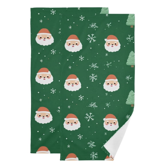 Christmas Trees Cartoon Santa Faces Snowflakes Hand Towel Absorbent Bath Towels for Bathroom Sports Gym 28" x 14" Set of 2