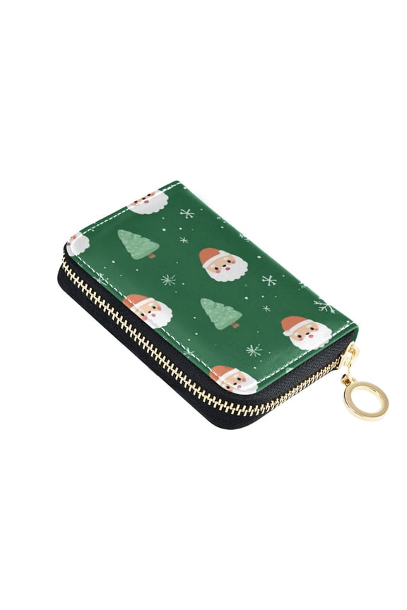 Christmas Trees Cartoon Santa Faces Snowflakes Women's Credit Card Holder PU Leather Zipper Wallet RFID Blocking