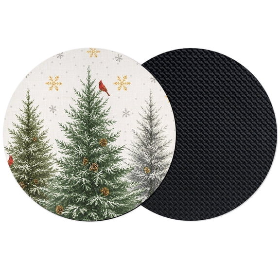 Christmas Trees Coasters Set of 2, Absorbent Coasters for Drinks, Beige Xmas Tree Snowflake Birds Coaster for Desk Coffee Table Protection, Home Decor House Warming Gifts 4"