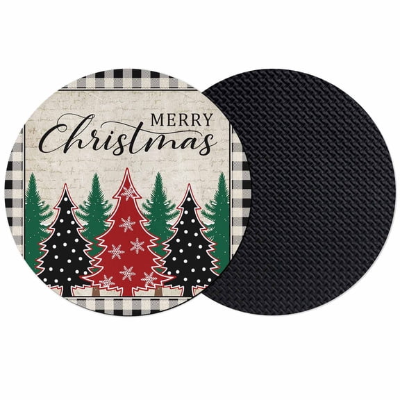 Christmas Trees Coasters Set of 2, Absorbent Coasters for Drinks, Xmas Snowflake Retro Black White Checkered Coaster for Desk Coffee Table Protection, Home Decor House Warming Gifts 4"