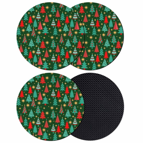 Christmas Trees Coasters Set of 4, Absorbent Coasters for Drinks, Dark Green Xmas Tree Star Winter Holiday Coaster for Desk Coffee Table Protection, Home Decor House Warming Gifts 4"