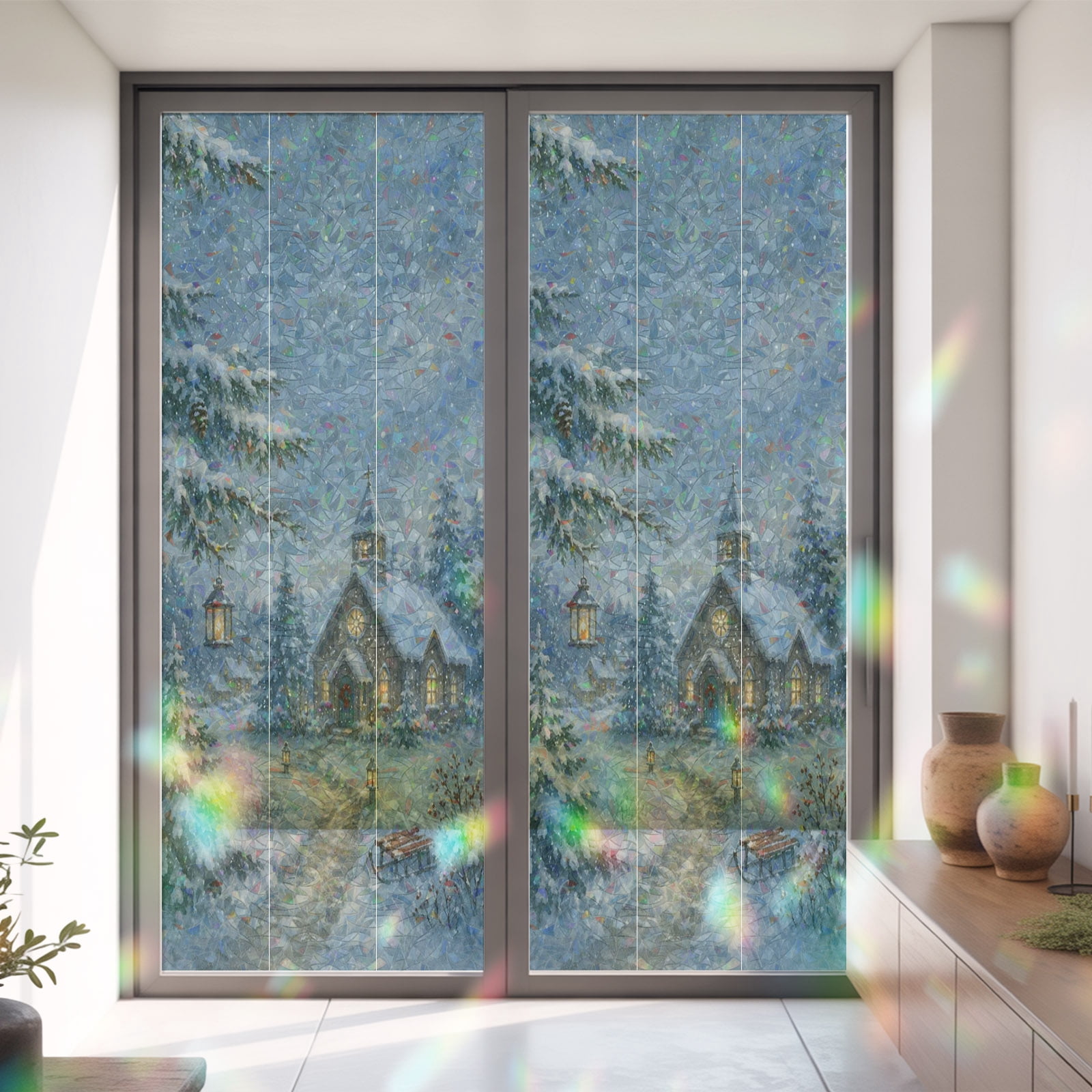 Christmas Trees Countryside House Window Privacy Film,Decorative ...