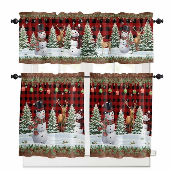 Christmas Trees Curtain Valances Set Vintage Green Tree Red Bow Retro Letter Kitchen Curtains 24&nbsp;inch Length Rod Pocket Valance and Tiers 3 Piece Set Small Bedroom Bathroom Laundry Decor