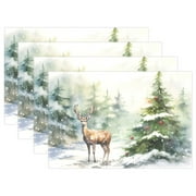 Christmas Trees Deer Snow 12×18 inch Placemats Heat Resistant Washable Foldable Rectangular Placemats Set Decoration Indoor Outdoor for Kitchen Dining Table 1PC