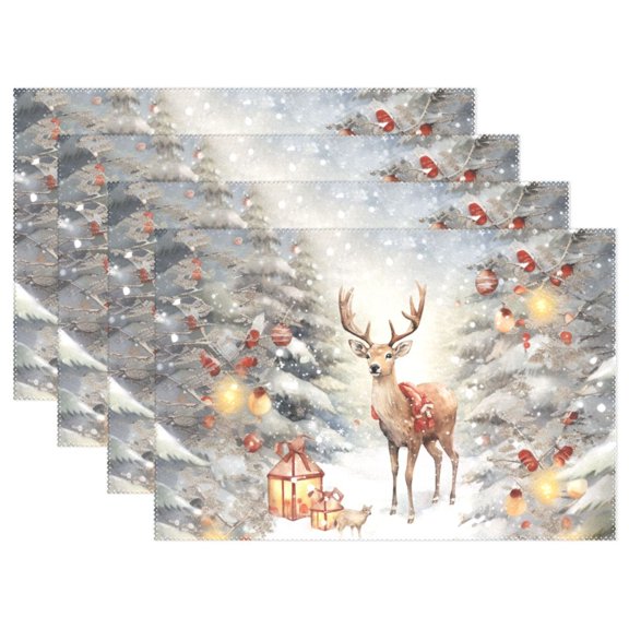Christmas Trees Deer Snow Gifts Lambs 12×18 inch Placemats Heat Resistant Washable Foldable Rectangular Placemats Set Decoration Indoor Outdoor for Kitchen Dining Table 1PC