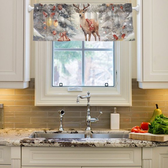 Christmas Trees Deer Snow Gifts Lambs Curtain Valances Farmhouse Design Window Treatment Decor Blackout Rod Pocket for Windows Living Room Kitchen 54" x 18"