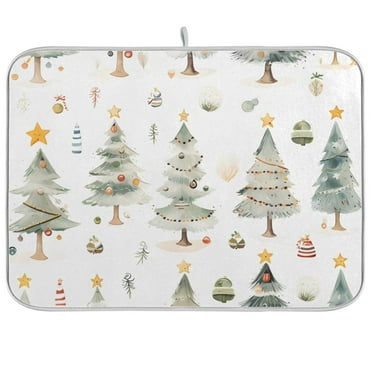Christmas Trees Dish Drying Mat Microfiber Kitchen Mats Large Counter Absorbent Dish Pad Drainer Rack 18"x24"