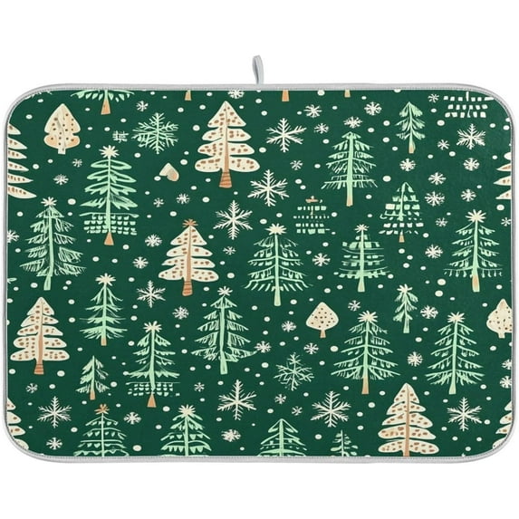 Christmas Trees Dish Drying Mat for Kitchen Counter, Super Absorbent Reversible Dish Drainer Rack Pad Coffee Bar Mat, 18 x 24 inch
