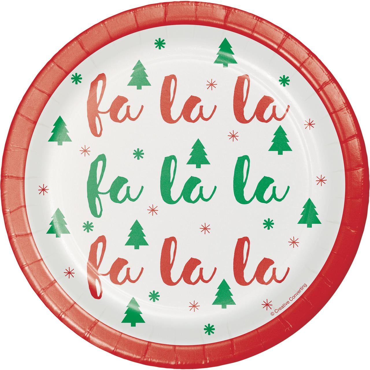 Red and Green Christmas Tree Disposable Round Paper Plates 7" 24 Count