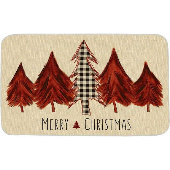 Christmas Trees Door Mat Seasonal Winter Happy Holiday Farmhouse Red Tree Doormat Kitchen Low-Profile Floor Rug Switch Mat for Home Decor Indoor Outdoor 29 x 17 Inch