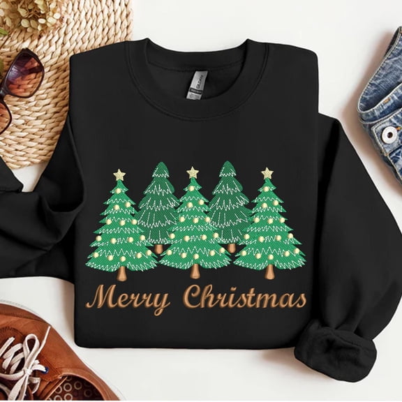 Christmas Trees Embroidered Sweatshirt, Merry  Christmas Embroidered Shirt, Winter Season Hoodie, Tis The Season Shirt, Winter Holiday Gift