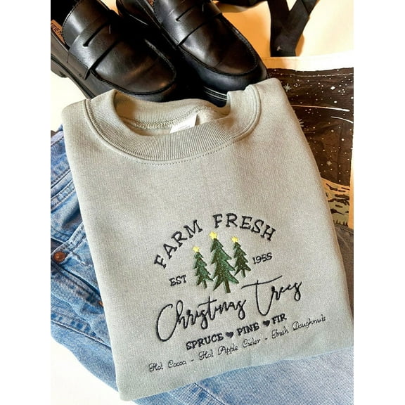 Christmas Trees Embroidered Sweatshirt