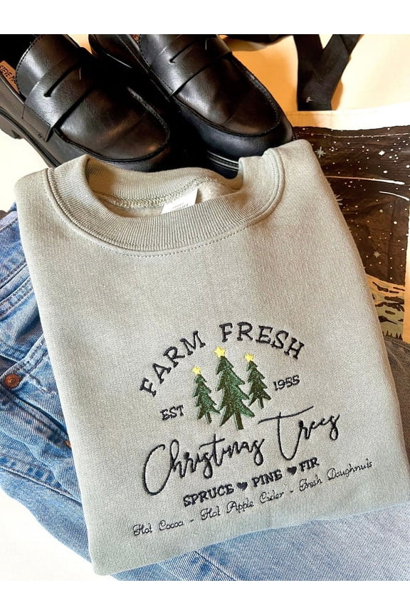 Christmas Trees Embroidered Sweatshirt