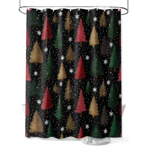 Christmas Trees Extra Long Shower Curtain Set, Waterproof Shower Curtains for Bathroom, Red Green Yellow Xmas Tree Snowflake Washable Fabric Cloth Bath Curtain for Bathtub with Hooks 72x96 Inches