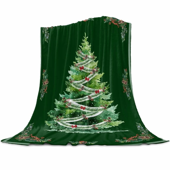 Christmas Trees Flannel Blanket for Bed,Travel and Camping, Xmas Red Bow Pine Cones Leaf Dark Green Super Soft Cozy Blanket for All Seasons 30"x40"