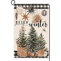 Christmas Trees Garden Flag 12x18 Vertical Double Sided Hello Winter Holiday Outside Decorations Burlap Yard Flag BW717