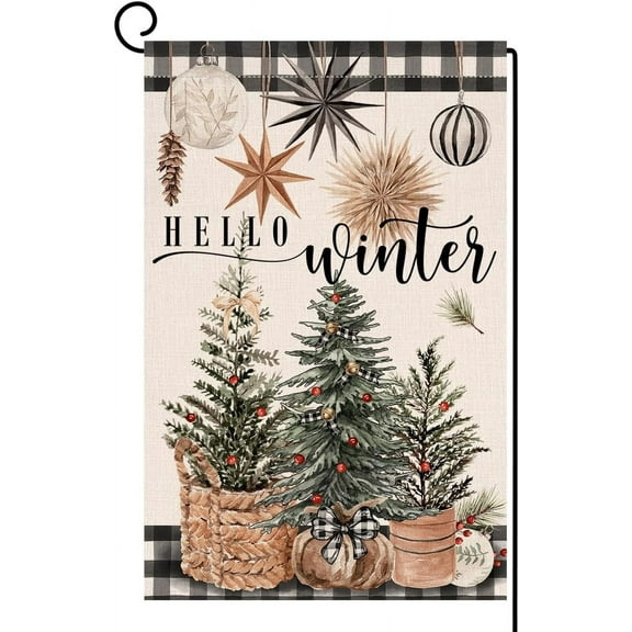 Christmas Trees Garden Flag 12x18 Vertical Double Sided Hello Winter Holiday Outside Decorations Burlap Yard Flag BW717