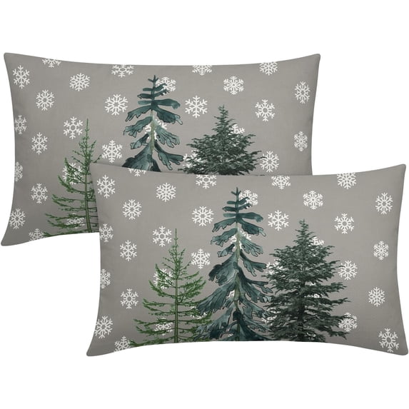 Christmas Trees Grey Lumbar Pillow Covers 12x20 In White Snowflake Decorative Rectangle Pillow Cases Winter Holiday Cotton Linen Cushion Covers Farmhouse Home Decor For Sofa Couch Outdoor Set of 2