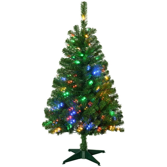 Christmas Trees HOMCOM 4ft Tall Prelit Artificial Christmas Tree Holiday Décor with 208 Branches, 100 Warm White or Colorful LED Lights, Auto Open,Artificial Christmas Trees