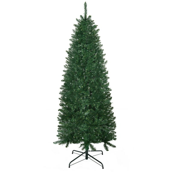 Christmas Tree HOMCOM 6' Tall Unlit Slim Fir Artificial Christmas Tree with Realistic Branches, and 583 Tips, Green,Flocked Christmas Tree