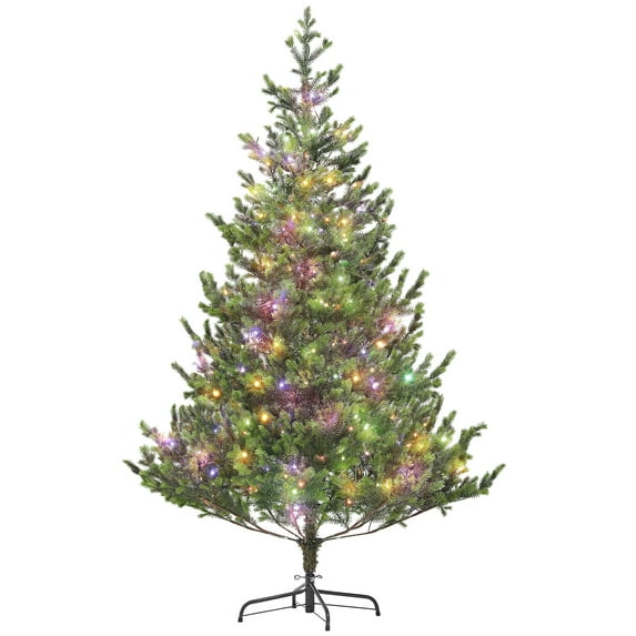 Christmas Trees HOMCOM 6ft Artificial Prelit Christmas Tree, Sparse Realistic Cedar Tree with Dual Color LED Lights and 1933 Tips, Easy Assembly, Hinged Xmas Tree for Home Office Holiday, Green,Artif