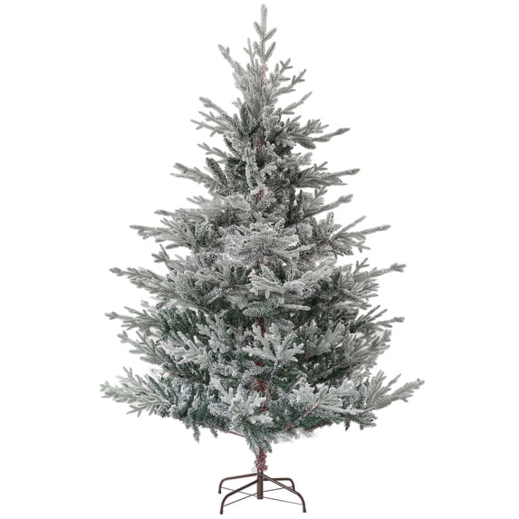 Homcom 6Ft Nordic Pine Artificial Christmas Tree with 795 Snow Flocked Tips,Foldable Metal Stand,Easy Assembly,Hinged Xmas Tree for Home Office Holiday,Green Plastic Household Supplies Décor