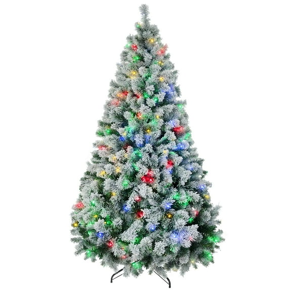 Christmas Trees HOMCOM 6ft Tall Prelit Artificial Christmas Tree Holiday Décor with 607 Snow Flocked Branches, 350 Warm White or Colorful LED Lights, Steel Base,Artificial Christmas Trees