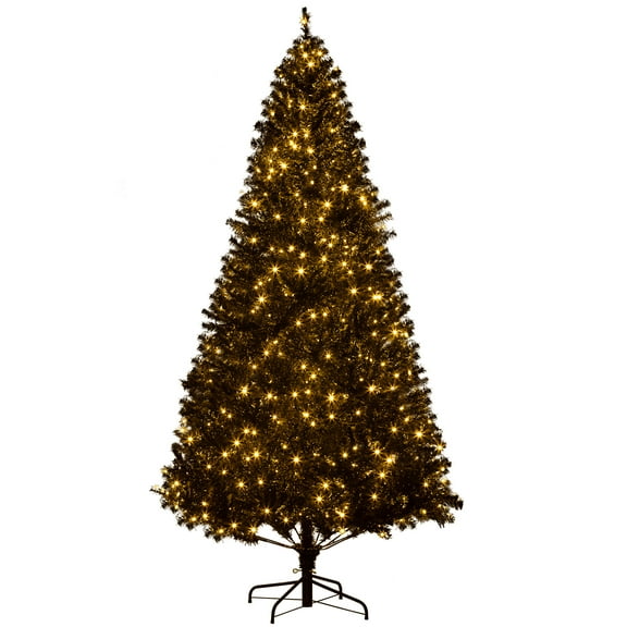 Christmas Trees HOMCOM 7.5' Tall Prelit Christmas Tree Douglas Fir Artificial Christmas Tree with Realistic Branches, 500 Warm White LED Lights and 1346 Tips, Black,Artificial Christmas Trees