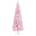 thumbnail image 1 of Christmas Trees HOMCOM 7.5' Tall Unlit Snow Flocked Artificial Christmas Tree Slim Pencil Xmas Tree with Pine Shape and Realistic Branches, Pink,Artificial Christmas Trees, 1 of 10